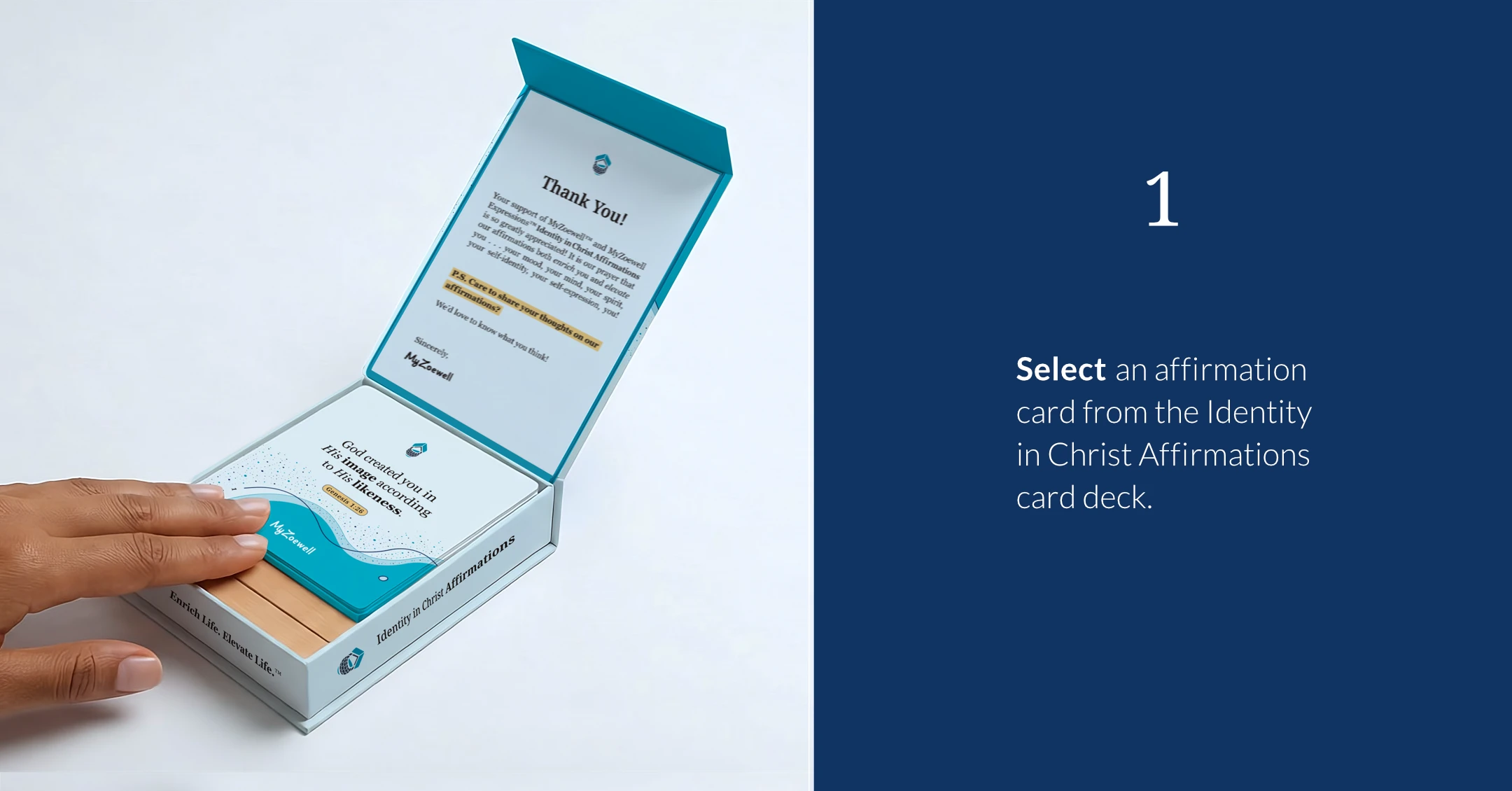 1: Select an affirmation card from the Identity in Christ Affirmations card deck.