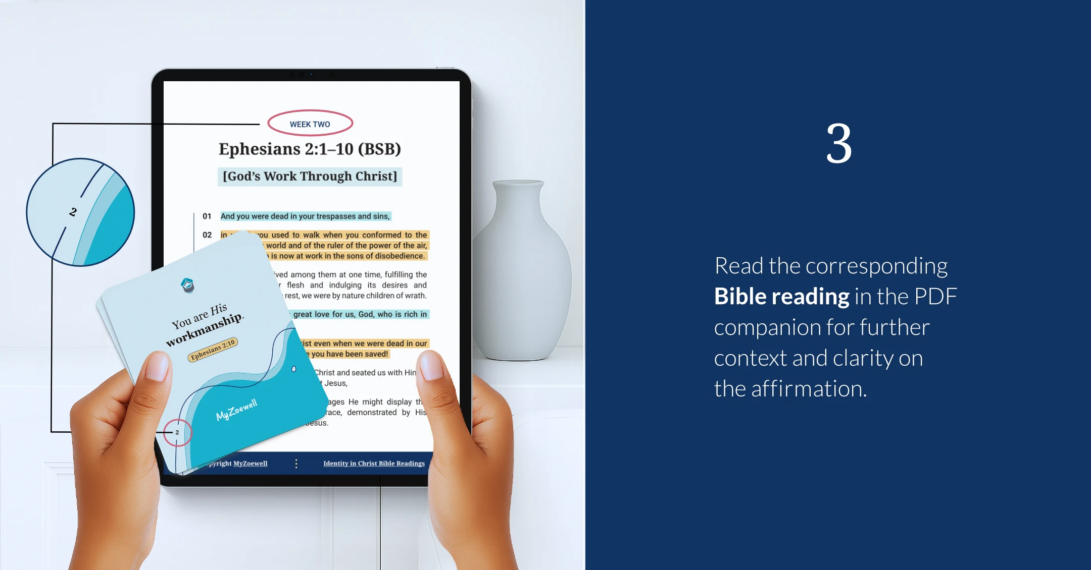 3: Read the corresponding Bible reading in the PDF companion for further context and clarity on the Identity in Christ affirmation.