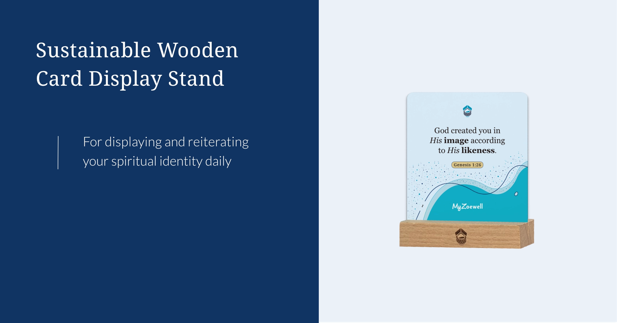 sustainable wooden card display stand for displaying and reiterating your spiritual identity daily