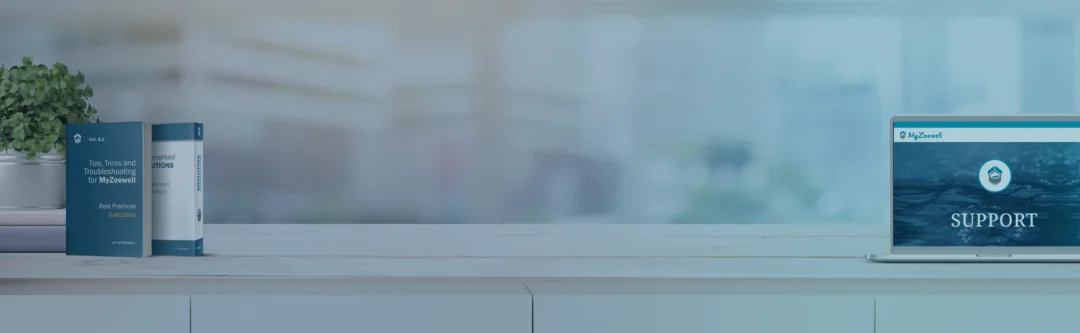 support desk banner with desk, resource books, and laptop in front of a window